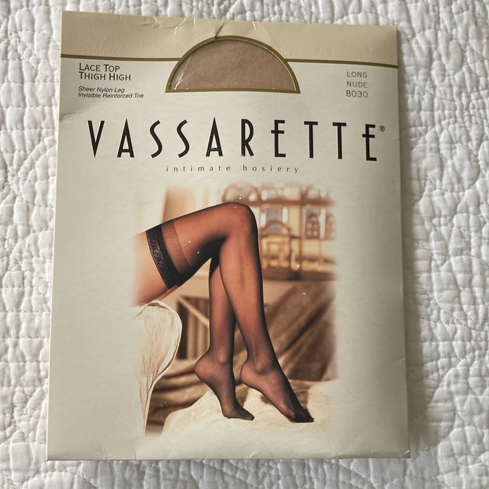 Vassarette Vintage Lace Top Thigh Highs in tan